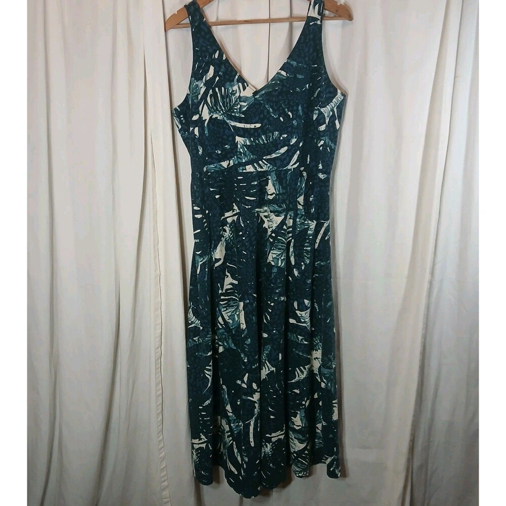 Chaps Ralph Lauren Blue Tropical Boho Maxi Dress LG V-Neck Cotton Knit - Picture 9 of 9